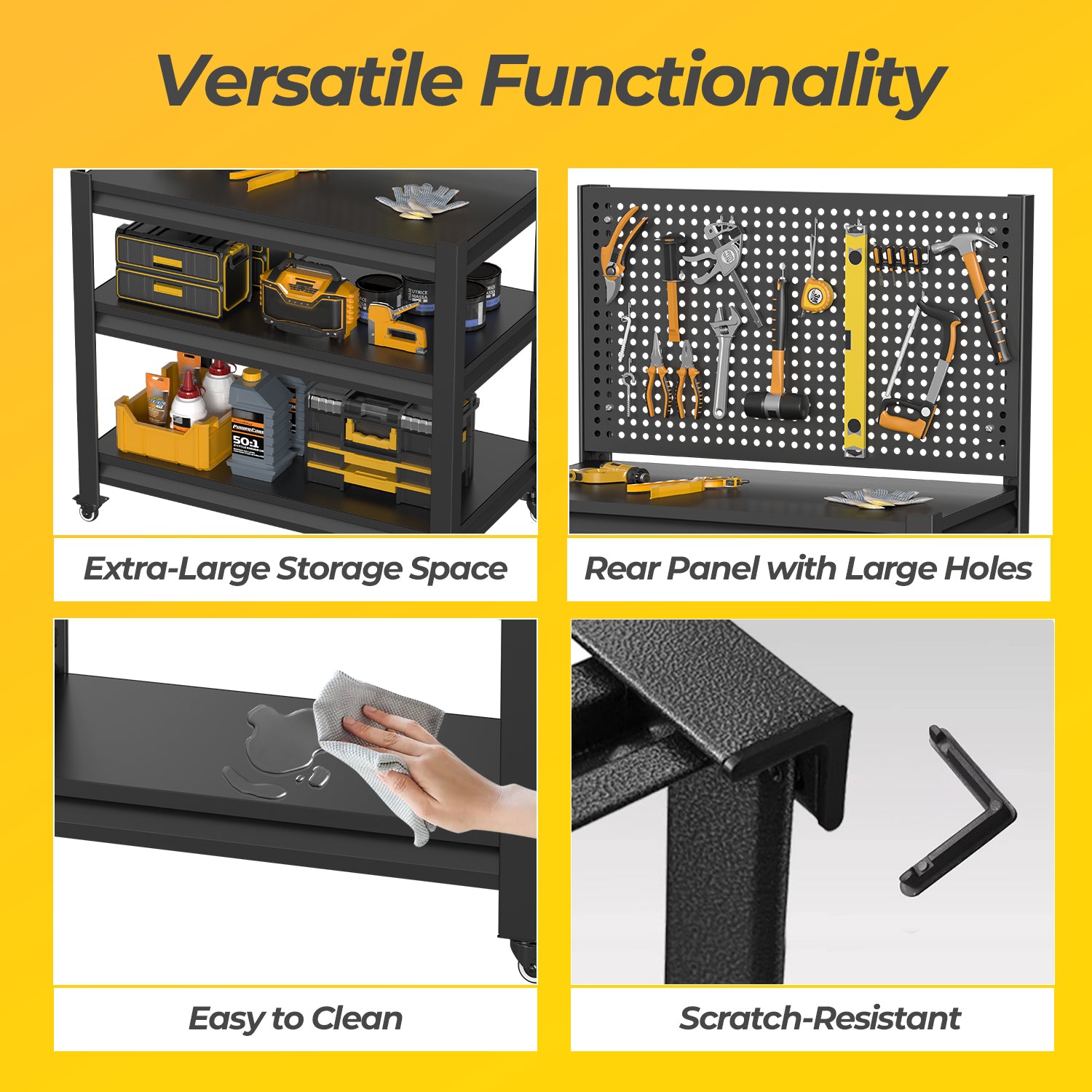 Work Bench with Pegboard,Heavy Duty 1000lbs Capacity Workbench with Wheels Adjustable Shelves,Tool Cart,Work Table for Garage Warehouse47.2 H*33.46" W*18" D
