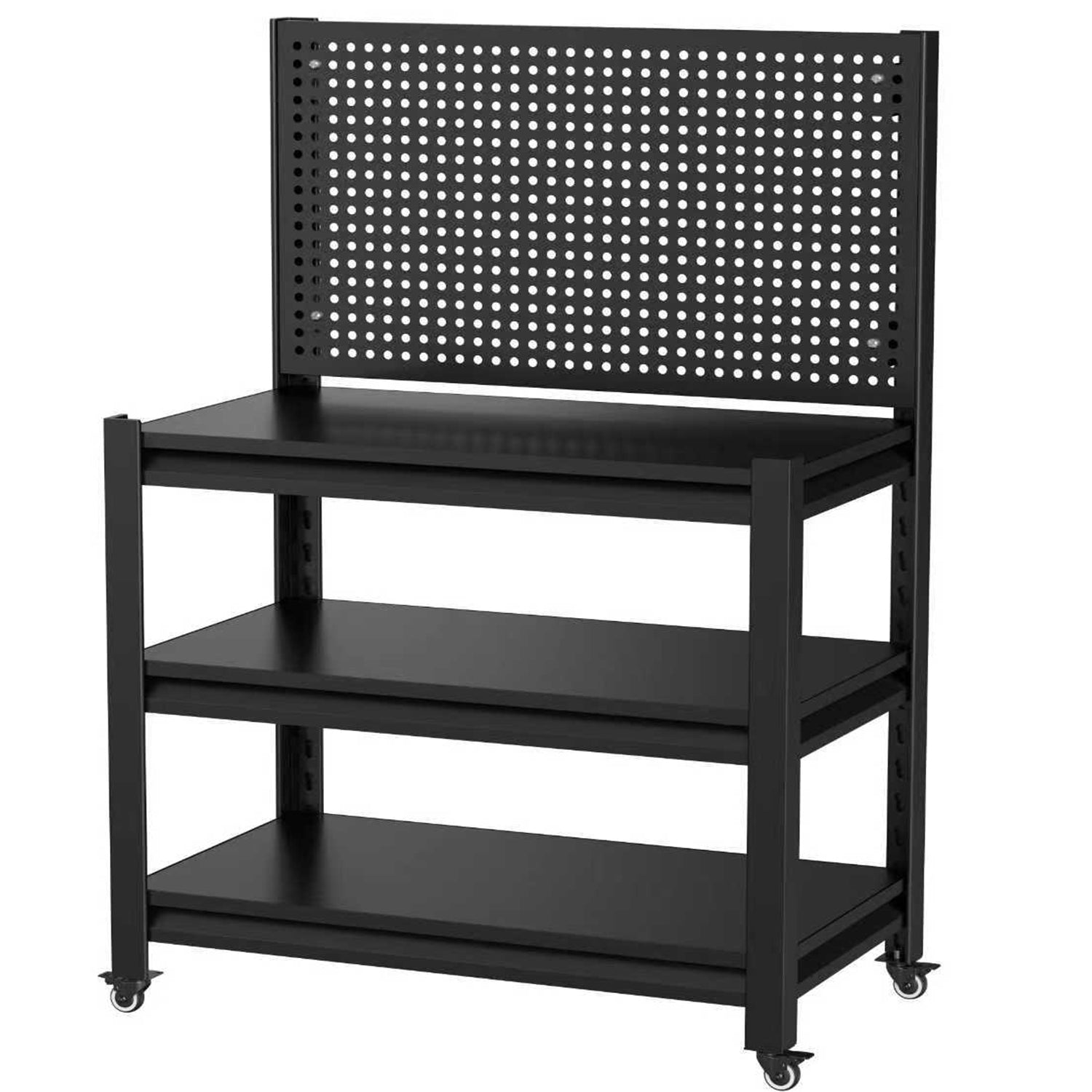 Work Bench with Pegboard,Heavy Duty 1000lbs Capacity Workbench with Wheels Adjustable Shelves,Tool Cart,Work Table for Garage Warehouse47.2 H*33.46" W*18" D