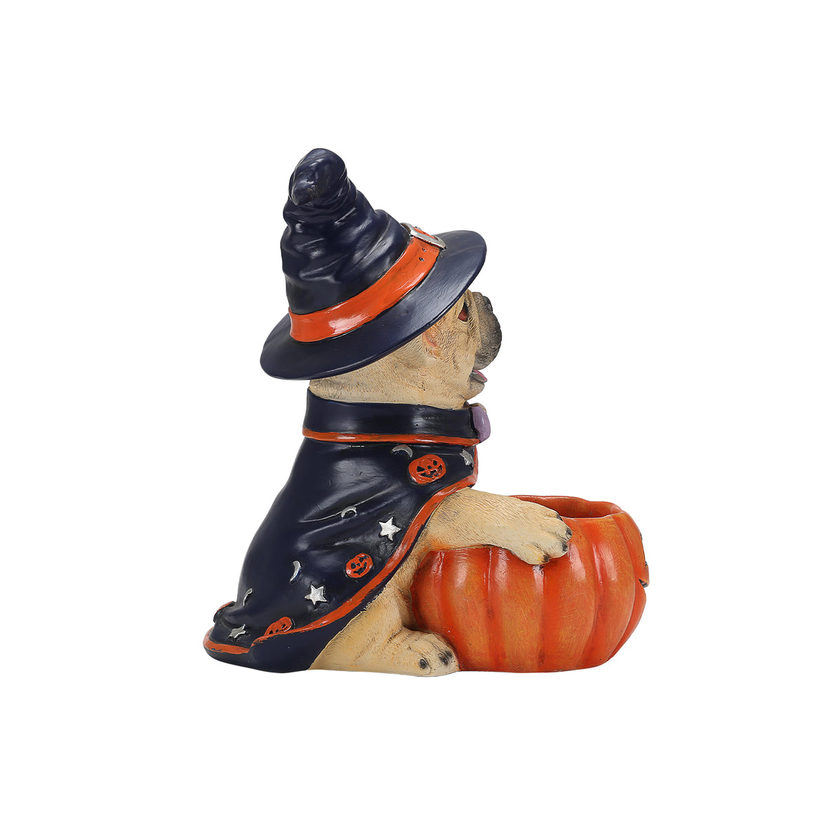 Halloween French Bulldog Figurine with Pumpkin Candy Bowl, Resin