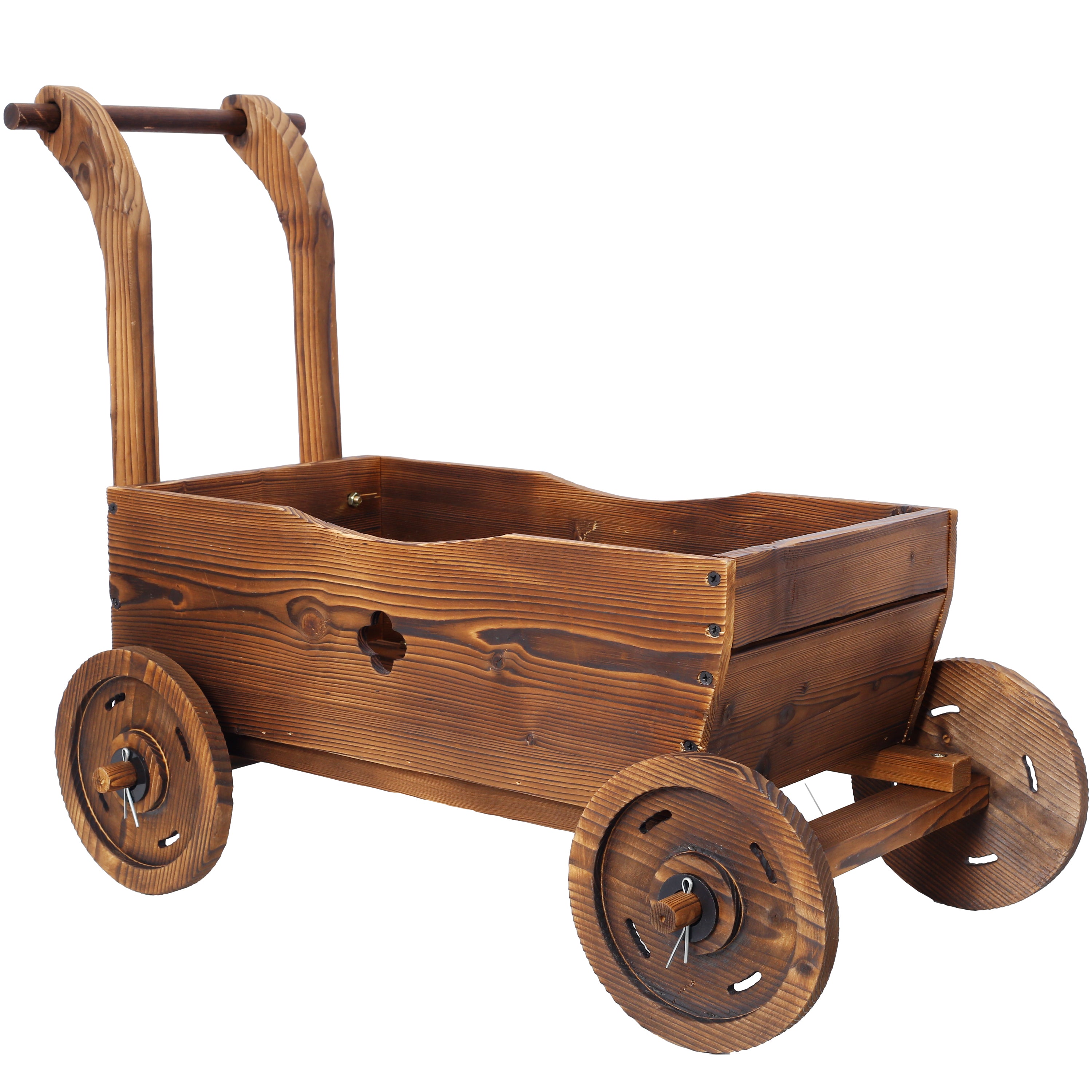 Wooden Wagon Planter Box – Mobile Garden Cart with Wheels & Handle