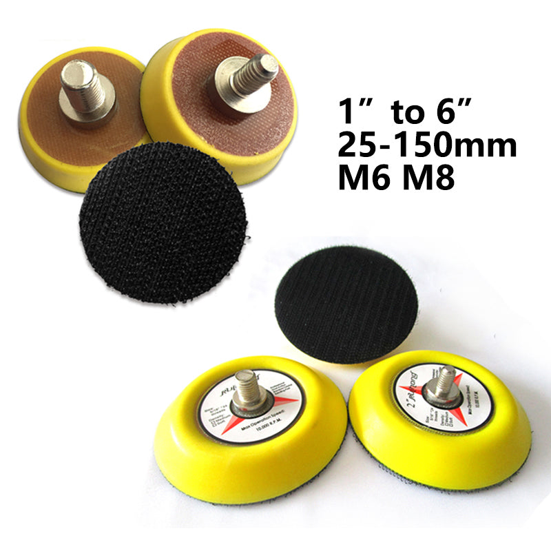 1"-6" Sanding Backing Pad - Black Rubber+Hook Loop+M6/M8 Bolt for HomeDIYer Drill Grinder