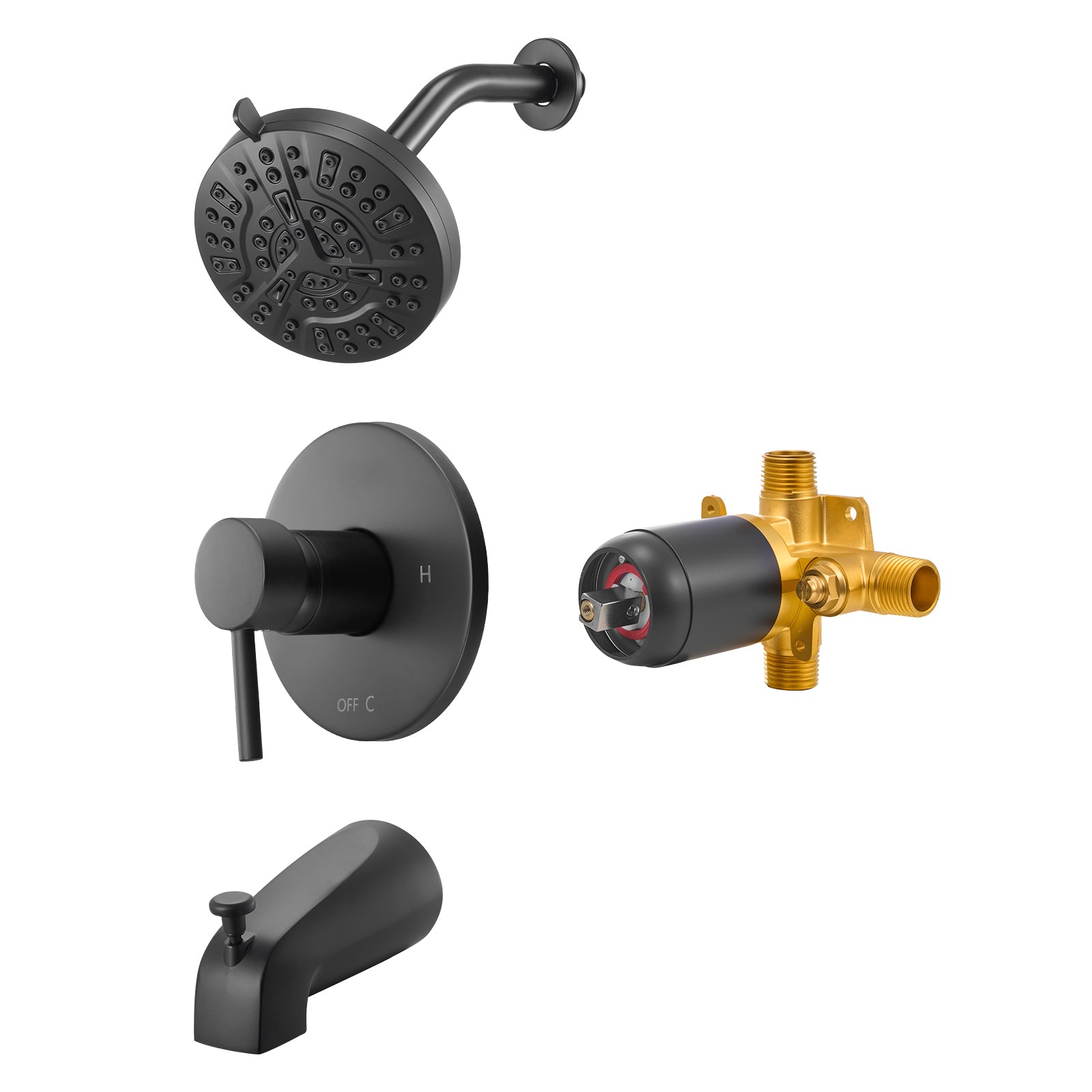 Complete Tub & Shower Faucet Set – 5" Rainfall Shower Head, 8 Spray Modes, Pressure Balancing Valve, Matte Black