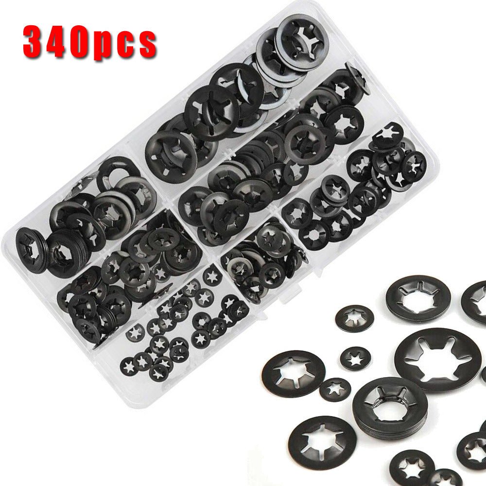 340 Pcs Internal Teeth Star Lock Spring Quick Washer Push - In Quick Nut Set Black - HomeDIYer
