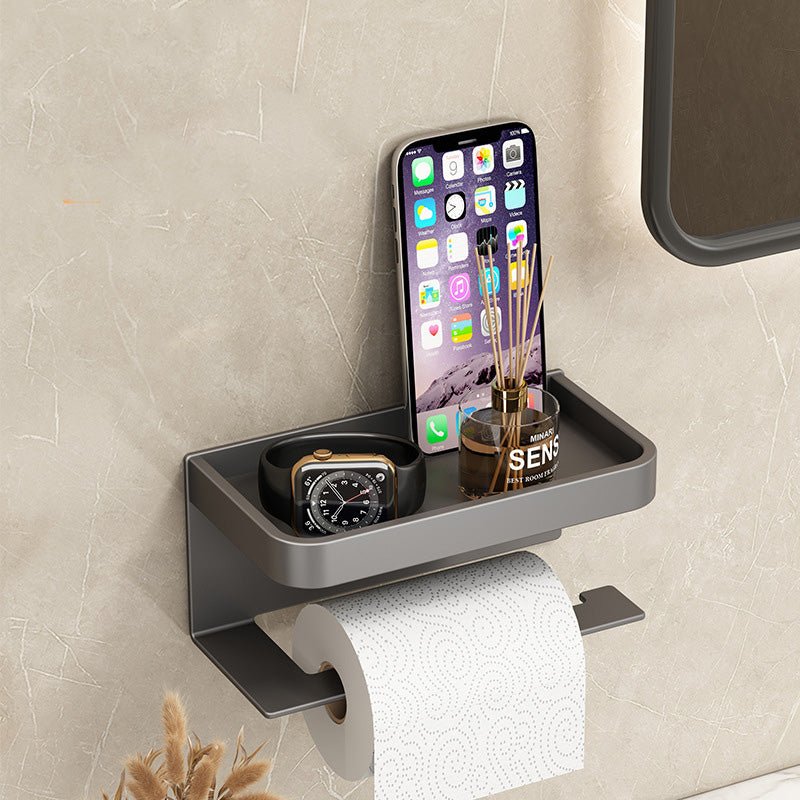 Bathroom Paper Towel Holder No Punch Bathroom Cell Phone Roll Paper Holder Tissue Box Black & Gray - HomeDIYer