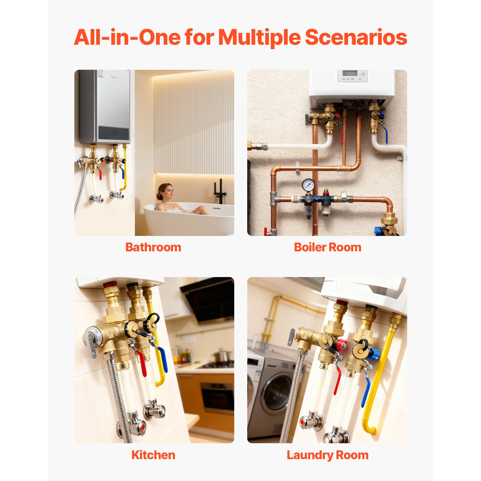 Tankless Water Heater Service Valve Kit – 3/4” NPT to PTC Isolation Valves + Pressure Relief, Lead-Free Brass