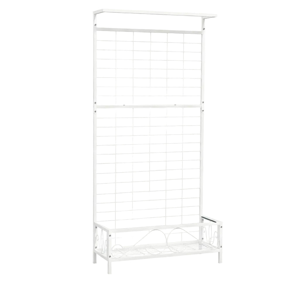 Metal Plant Stand 74in with Trellis & Hanging Bar, 88 lbs, White