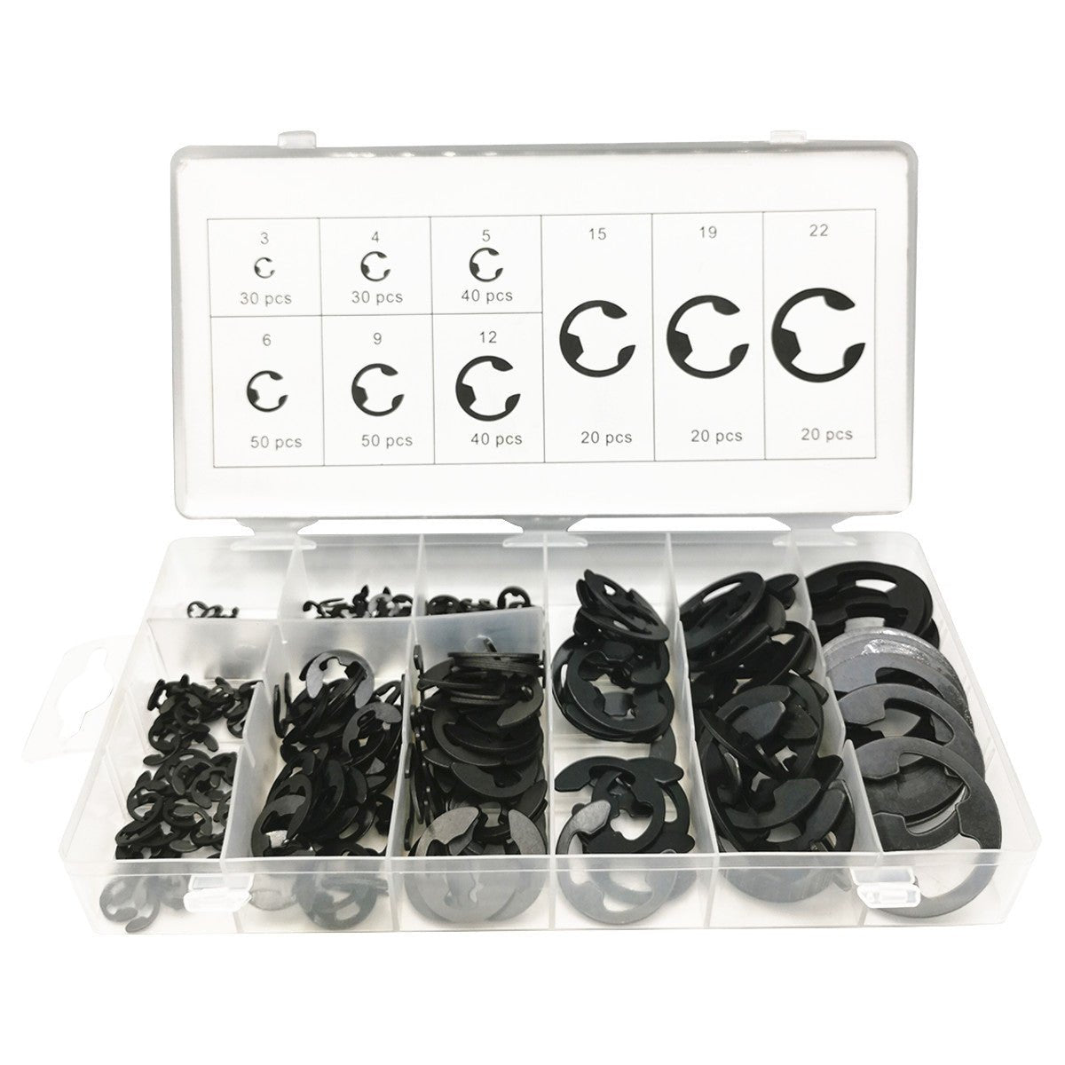 300Pcs E Clips C CIRCLIPS Carbon Steel Retaining Ring Assorted Kit 2 - 22mm Black - HomeDIYer