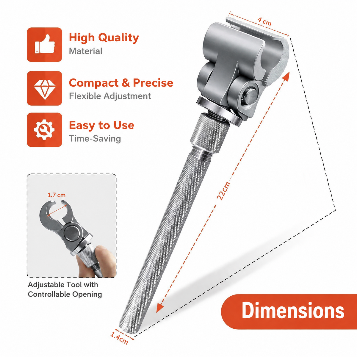 Adjustable Door Hinge Wrench, 304 Stainless Steel, 17 mm Opening