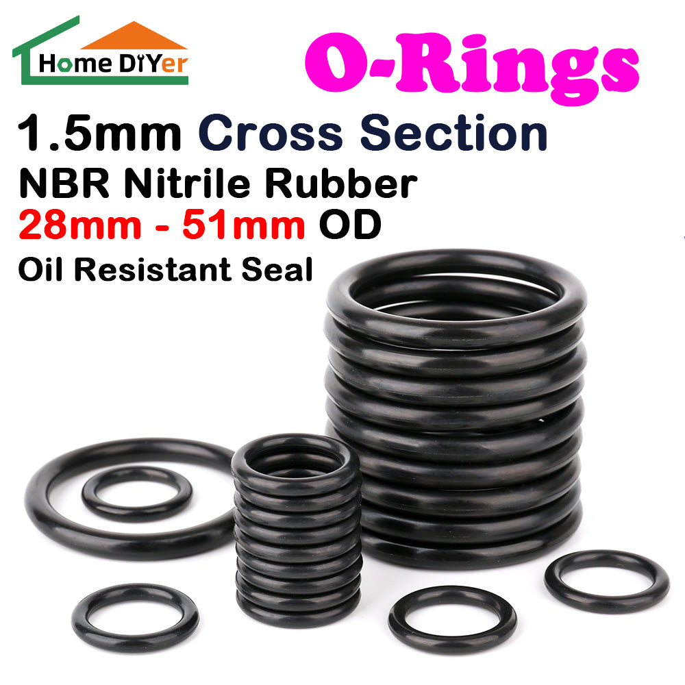 10/100PCS 1.5mm Cross Section O-Rings NBR Nitrile Rubber 28mm - 51mm OD Oil Resistant Seal