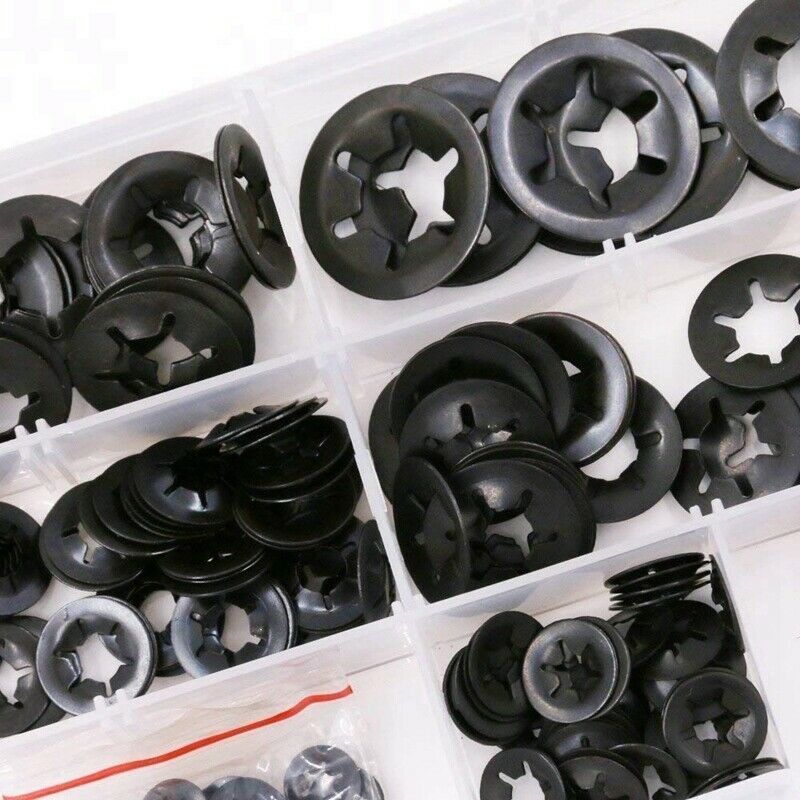 340 Pcs Internal Teeth Star Lock Spring Quick Washer Push - In Quick Nut Set Black - HomeDIYer