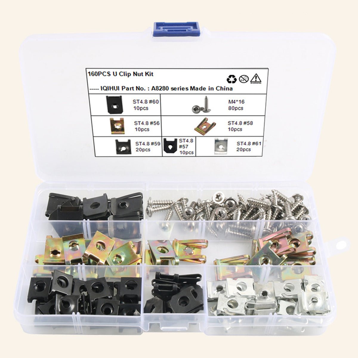 160Pcs Car U - Clip and Screw Assortment Kit 6 Different Sizes Automotive U Nut and Screw Clip Replacement Parts - HomeDIYer