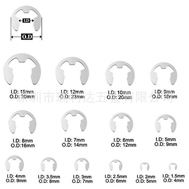 380Pcs 14 Sizes Stainless Steel E - Clip Circlip Kit Retaining Ring Assortment Set - HomeDIYer