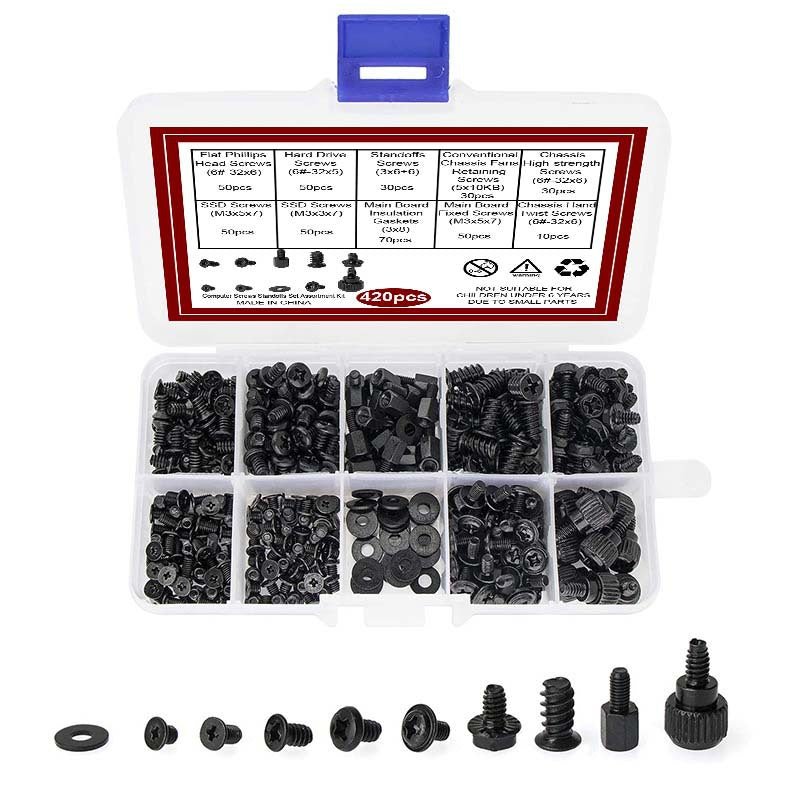 420 Pcs Computer Screws Standoffs Set Kit for PC Hard Drive,Case,Motherboard,Fan - HomeDIYer