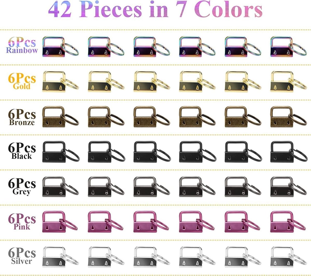 42 Pack Key Fob Hardware 1 Inch Bulk 6 Color Key Chain Fob Wristlet with Key Ring for Wristlet Keychain, Key Lanyard, Key Chain Making Hardware Supplies - HomeDIYer