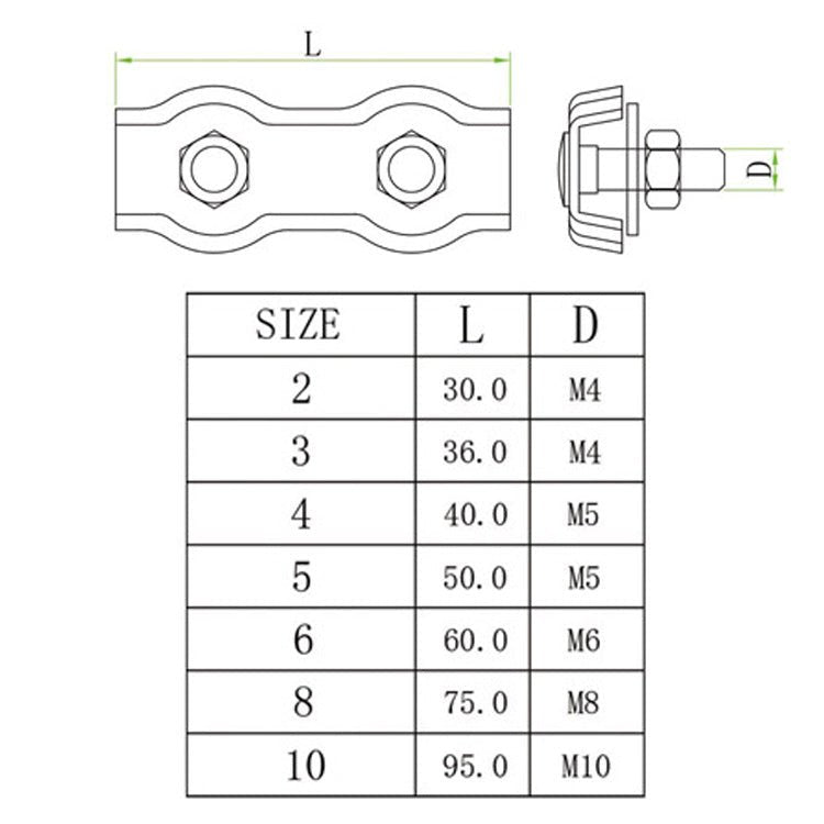 M2 - M10 Stainless Steel Wire Rope Grip Double clamp Cable Clamp Fastening Clips - HomeDIYer