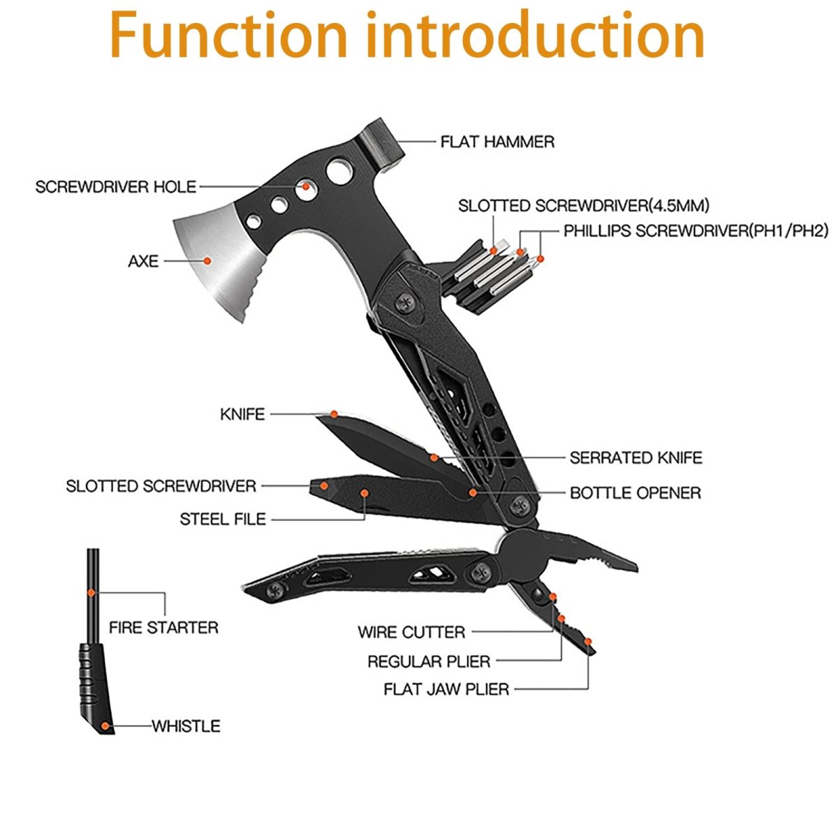 10 in 1 Multitools Camping Outdoor survival multi - purpose axe camping hiking axe hammer - HomeDIYer