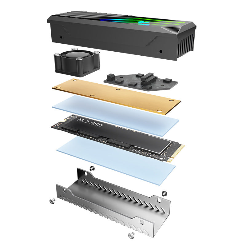 CM-M2F M.2 2280 SSD Cooler with Active Fan & ARGB — 1mm Brass Thermal Pad, 9000 RPM, 5V 3-Pin