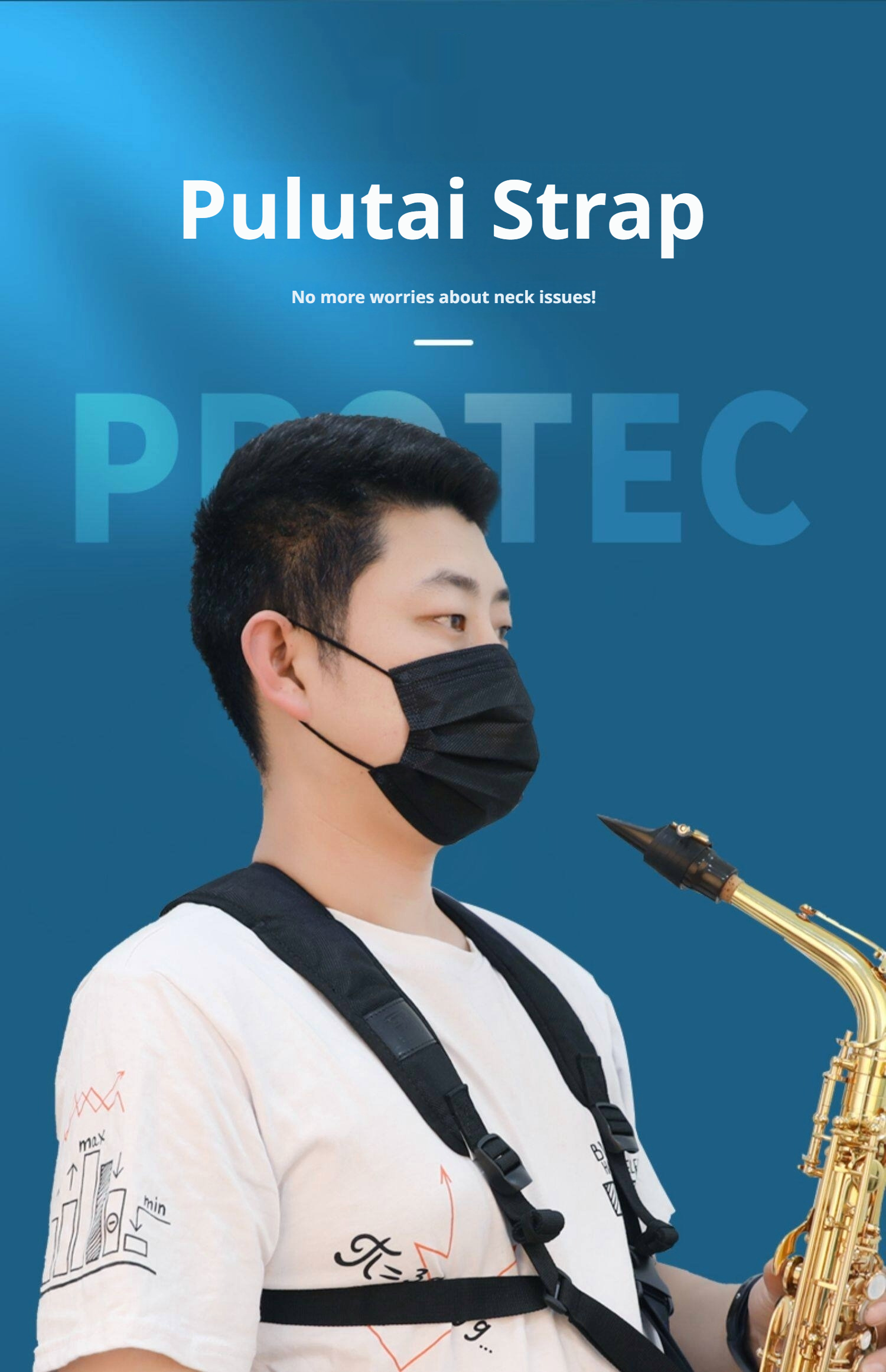 Pulutai PROTEC A306 Ergonomic Saxophone Double Shoulder Strap - Neck Relief, Breathable, 2 Sizes