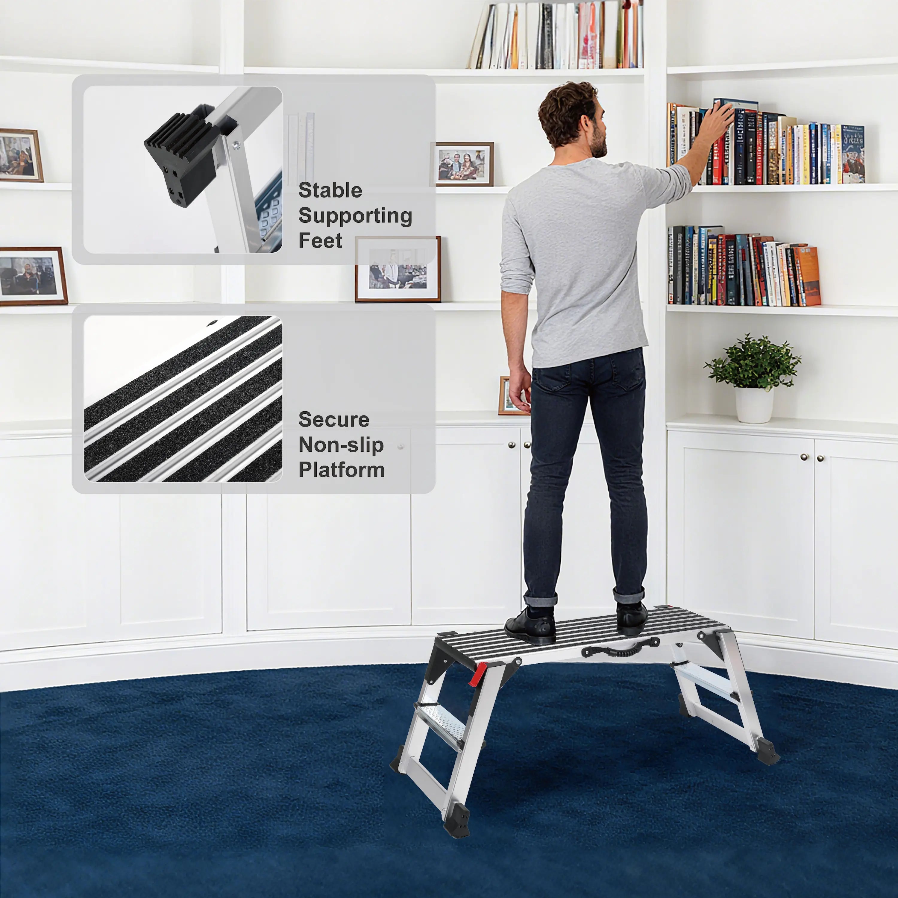 Folding Aluminum Work Platform — 660 lb Heavy‑Duty Capacity, Non‑Slip Surface, Antique Natural, Ideal for Painting & Washing