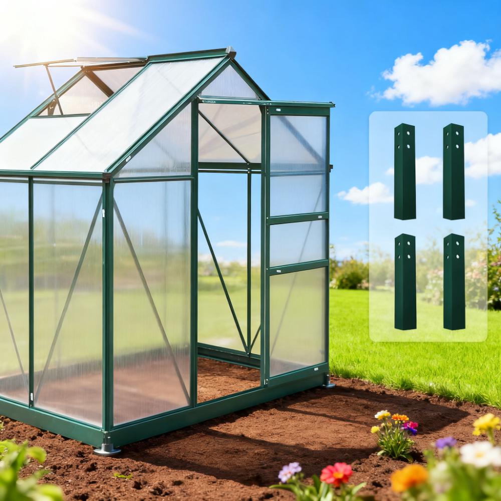 6ft x 4ft Polycarbonate Walk‑In Greenhouse — Aluminum Frame Rain Gutter & Adjustable Roof Vent Multi