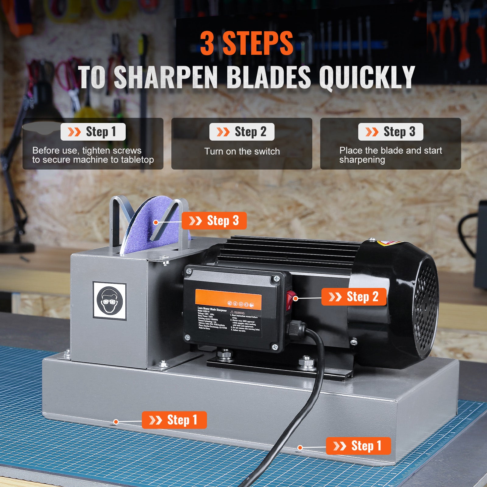 Lawn Mower Blade Sharpener, 1HP 750W Lawnmower Blade Grinder with 9-inch Ceramic Grinding Wheel, Powerful Bench Mower Sharpening Machine for High/Low Lift Blades, Gator Blades, Flat Blades