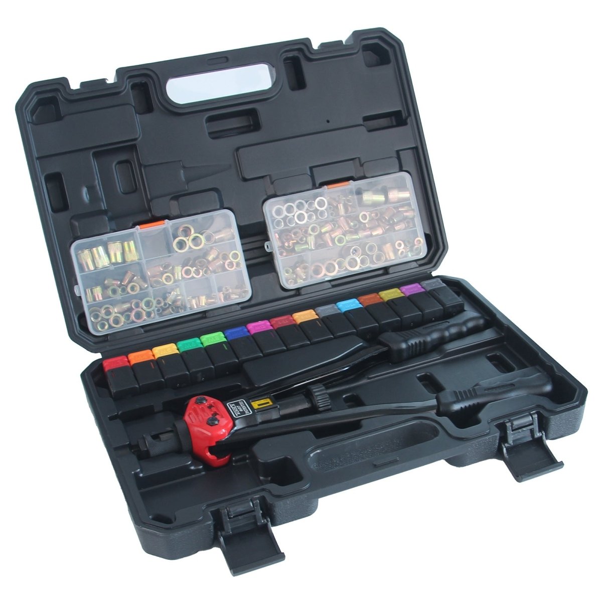 Rivet Nut Tool Kit, 16 - Inch Rivnut Tool with 15 Metric & SAE Mandrels and Rivet Nut Gun, 200pcs Rivnut Tool Kit Assortment, Nutsert Tool Kit with Carrying Case - HomeDIYer