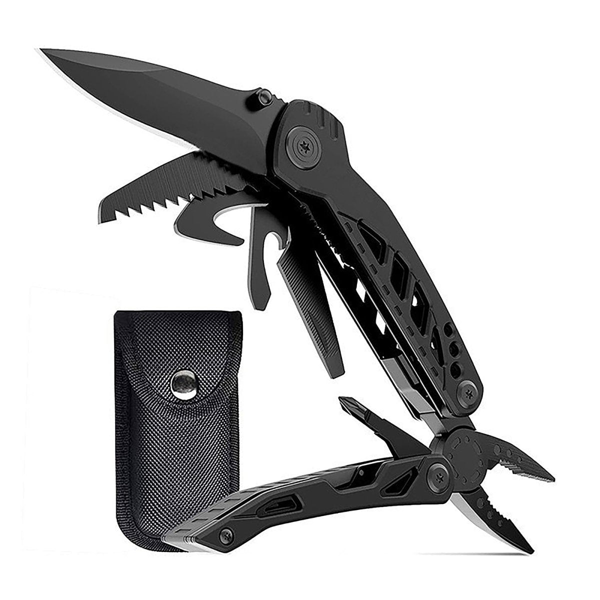 Multitool Knife, Pohaku 13 in 1 Pocket Multitool, Multi Tool with 3" Large Blade, Safety Locking Design, Spring - Action Plier, Durable Nylon Sheath for Outdoor, Camping, Fishing, Survival,Hiking - HomeDIYer