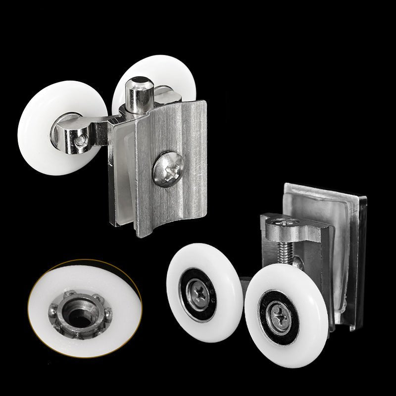 Metal Double Wheels Shower Door Rollers for 0.47inch to 0.55inch Glass Hole with Bumpers,Screw - HomeDIYer