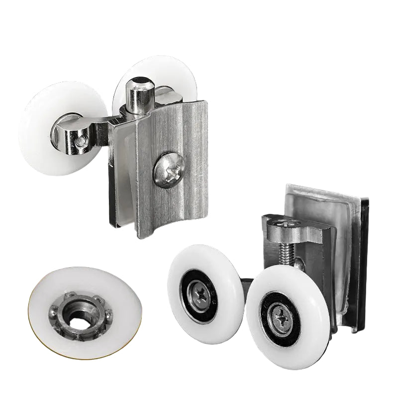 Metal Double Wheels Shower Door Rollers for 0.47inch to 0.55inch Glass Hole with Bumpers,Screw - HomeDIYer