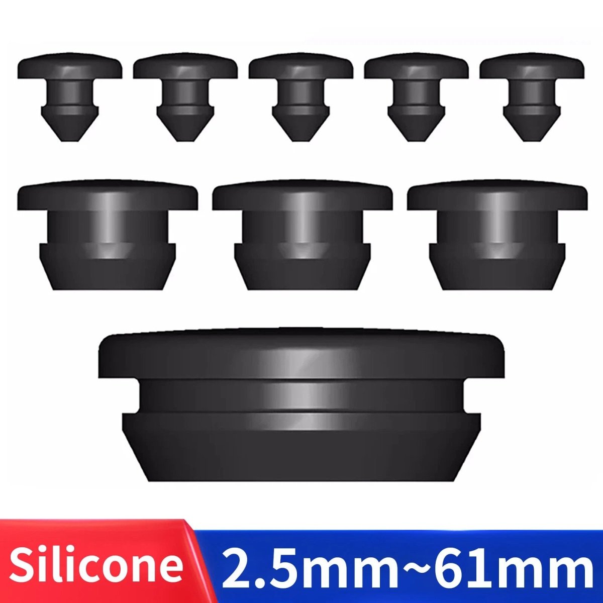 Black Snap - On Hole Plug Silicone Rubber Blanking Seal Bung Pipe Tube 2.5mm - 50mm - HomeDIYer