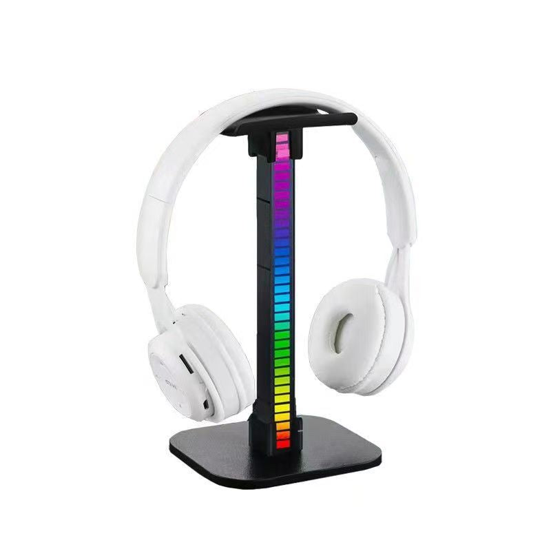 RGB Headphone Stand with LED Ambient Light, Desktop Gaming Headset Holder with Atmosphere Lighting, Plug-in or Rechargeable, Black