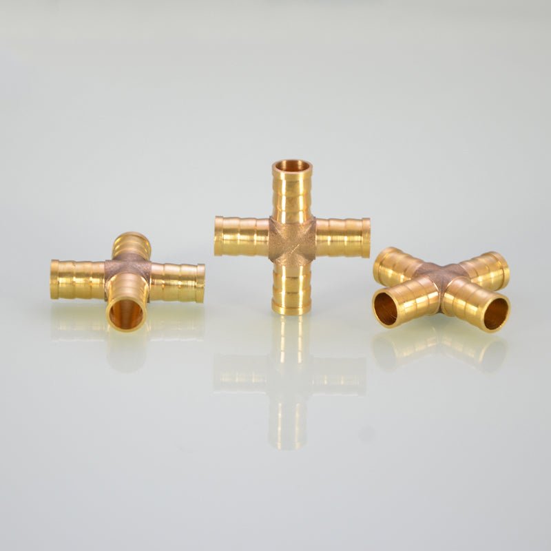 Brass 4 Way Pipe Fitting Cross Barb Union Fitting Pipe Adapter - HomeDIYer