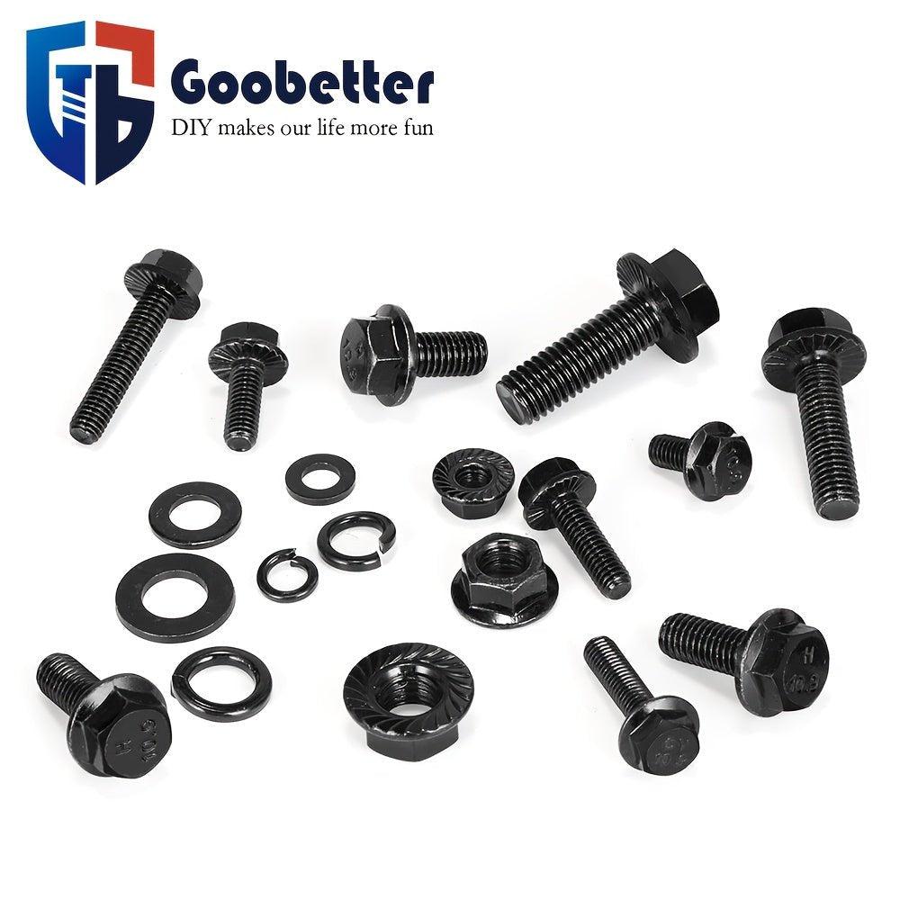 292Pcs Class 10.9 Alloy Steel Black Metric Flange Hex Bolt & Nuts Assortment Set - HomeDIYer