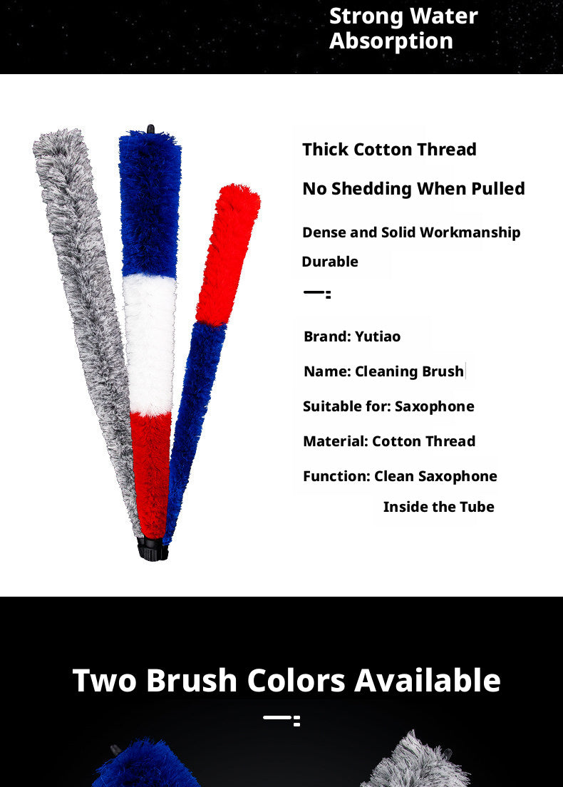 Saxophone Tube Brush Kit – Absorbent Cotton Cleaning Rod for Alto, Tenor & Soprano with Optional Wipe Cloth