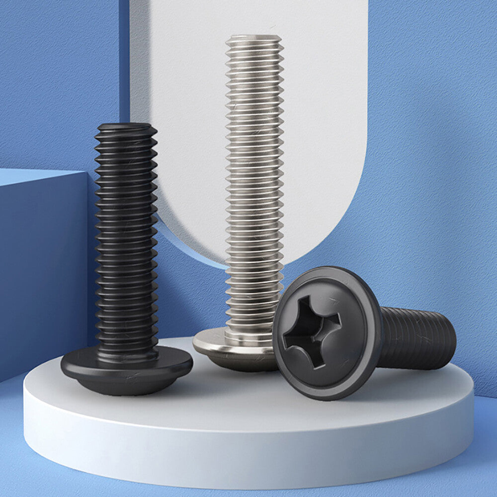 M2–M4 Flanged Button Head Phillips Screws – Black Zinc or Nickel Plated Carbon Steel