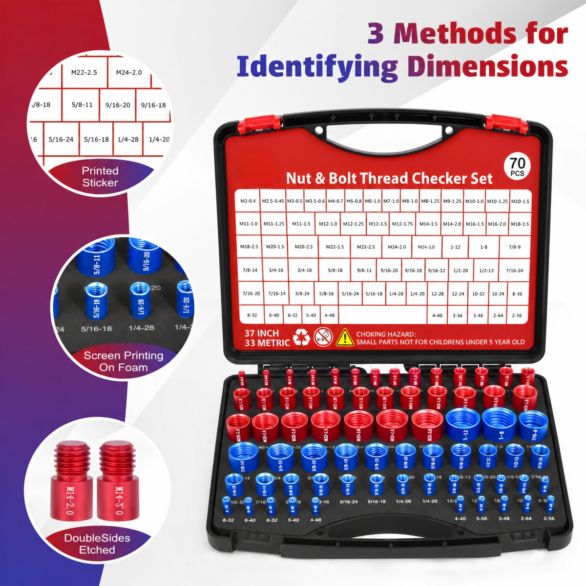 Thread Checker Set 70-Piece Metric & Inch Aluminum with Case