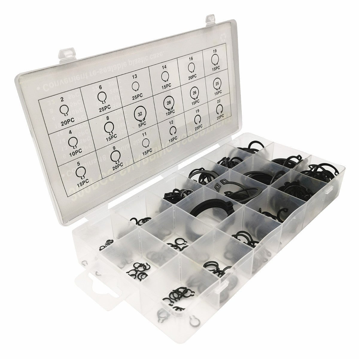 300pcs Snap Ring Assortment 18 Sizes Retaining Snap Hook Ring Assorted Kit - HomeDIYer