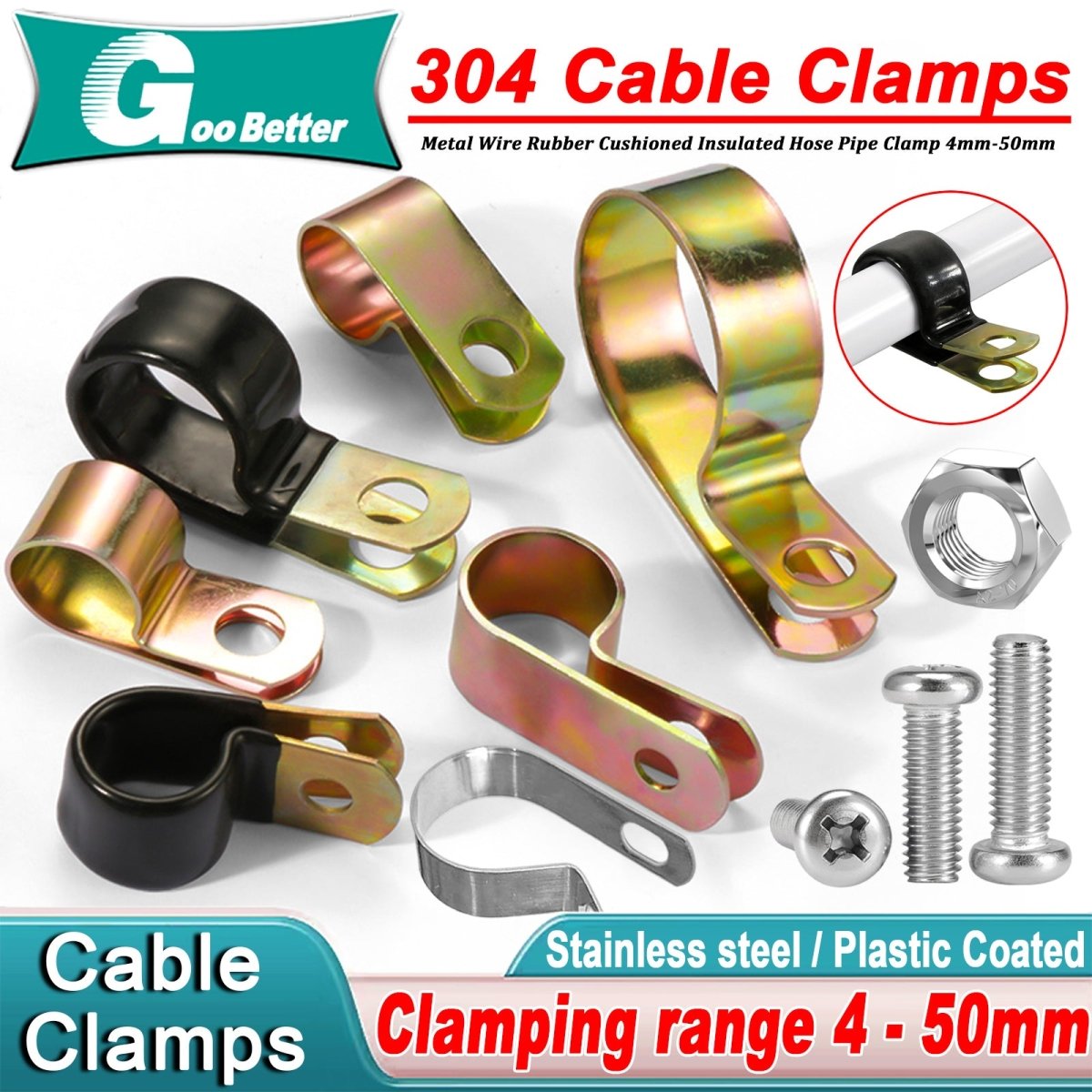 Unlined P Clips 4mm - 50mm Hose Conduit Tubing Cable Holder Insulating hose clamp - HomeDIYer