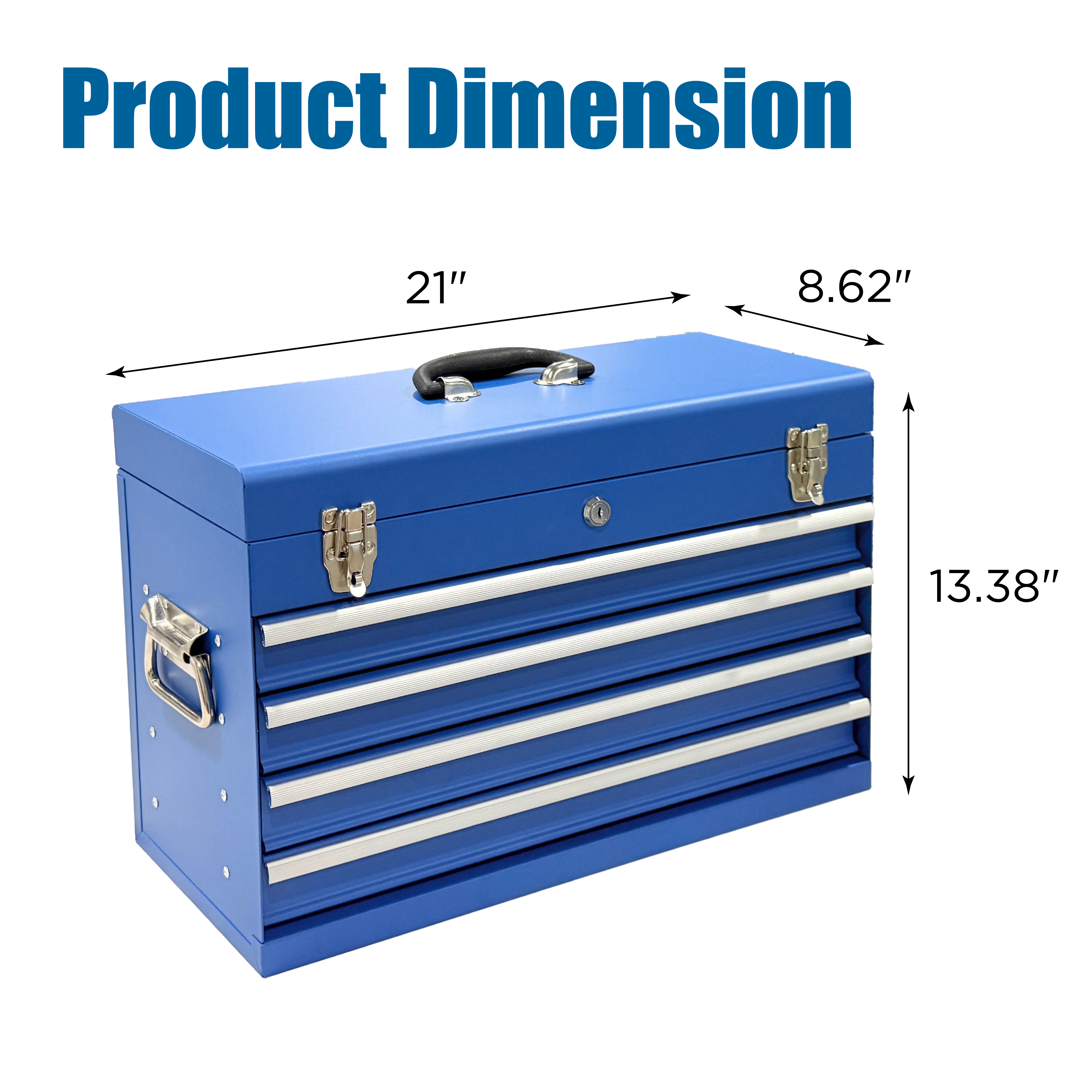 Heavy Duty Metal Tool Box – 21" Portable 4‑Drawer Tool Chest with EVA Liners, Ball Bearing Slides & Locking System