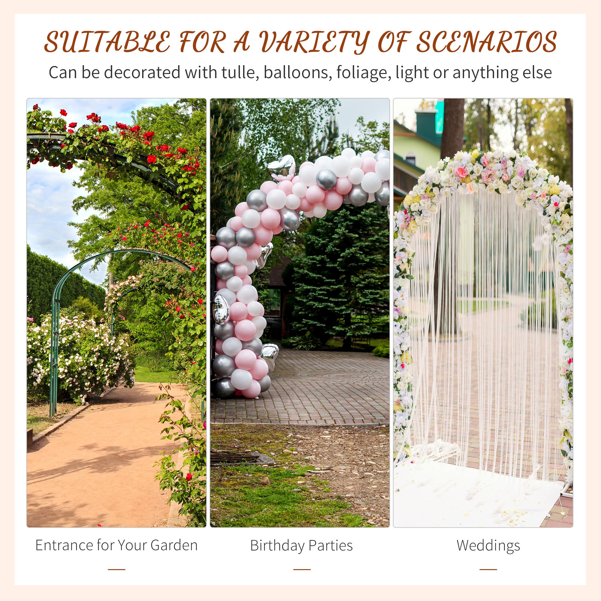 Outsunny 82'' Decorative Metal Garden Trellis Arch with Durable Steel Tubing & Elegant Scrollwork, Perfect for Weddings