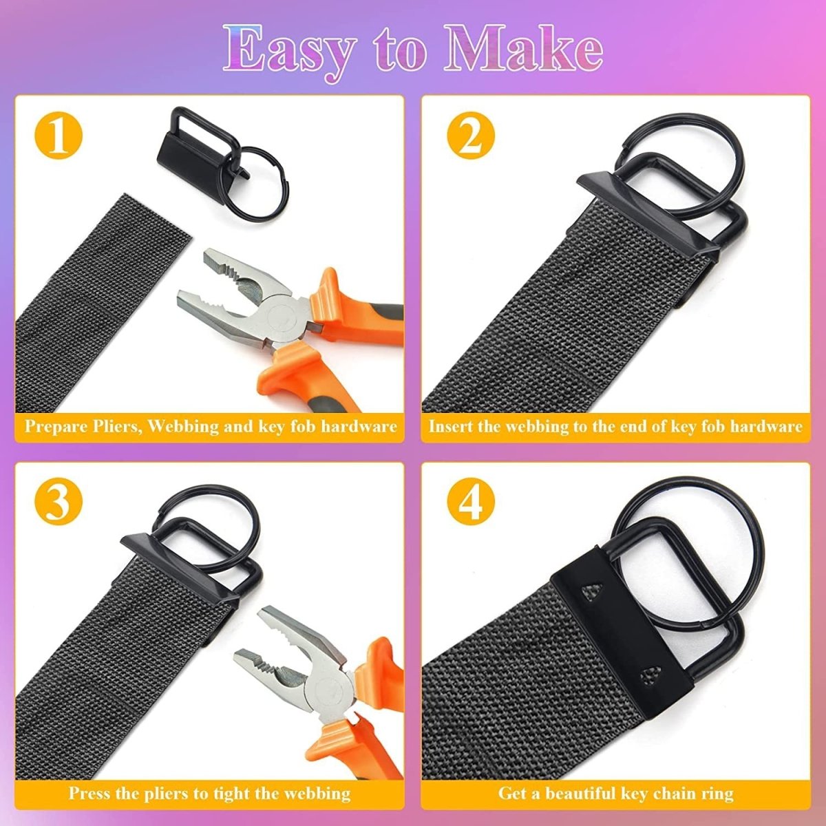 42 Pack Key Fob Hardware 1 Inch Bulk 6 Color Key Chain Fob Wristlet with Key Ring for Wristlet Keychain, Key Lanyard, Key Chain Making Hardware Supplies - HomeDIYer