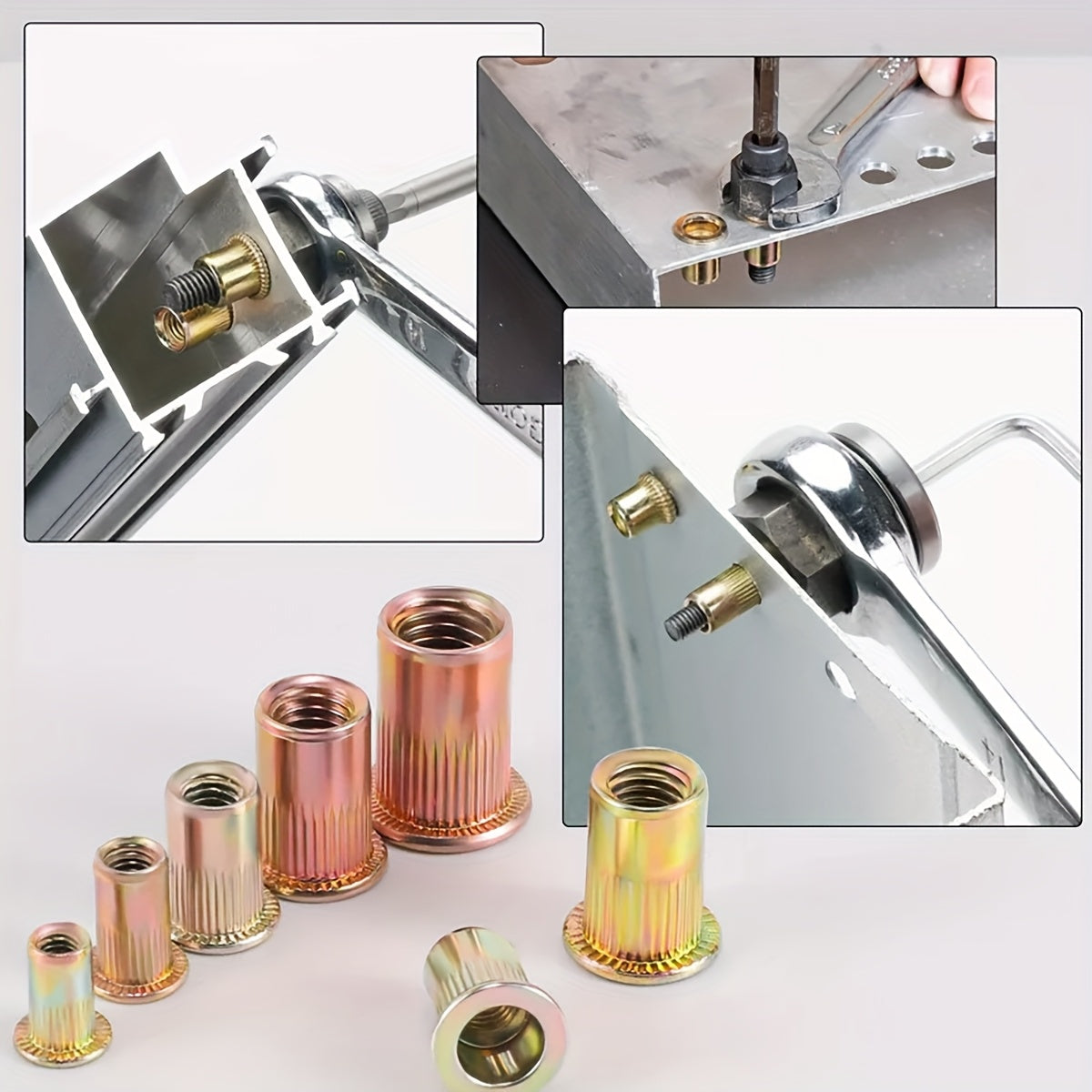 200 Pcs Rivet Nut Kit 6# - 3/8" SAE Flat Head Rivnut Nutsert Assortment Tool Kit
