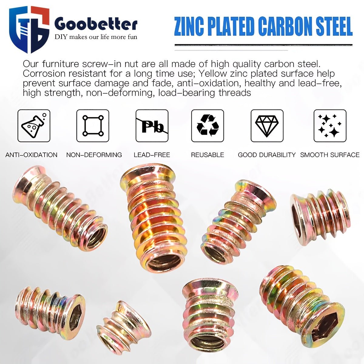 162Pcs Threaded Wood Inserts Kit - Carbon Steel Zinc Plated Furniture Nuts - HomeDIYer