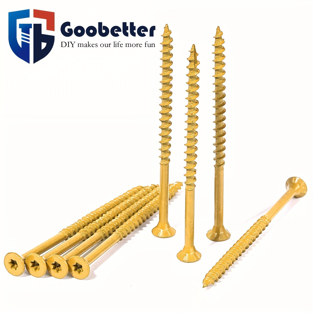 300Pcs Yellow Deck Screws 4 Inch – #10 x 4" Galvanized Wood Screws, Torx/Star Drive, Self Tapping, Includes 2 T25 Bits