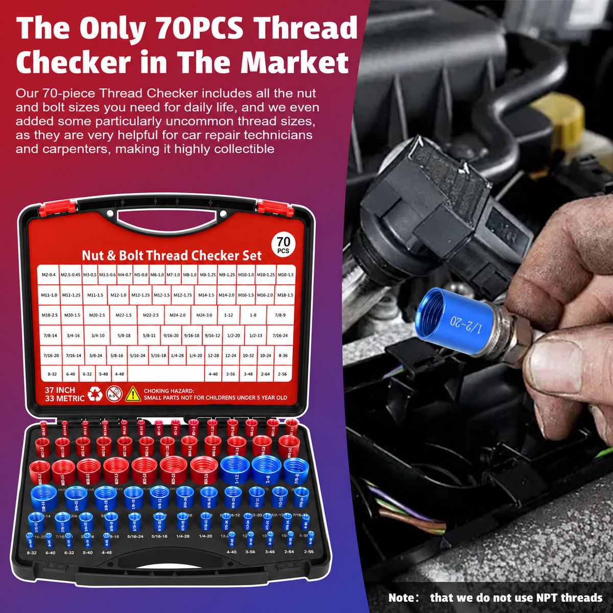 Thread Checker Set 70-Piece Metric & Inch Aluminum with Case