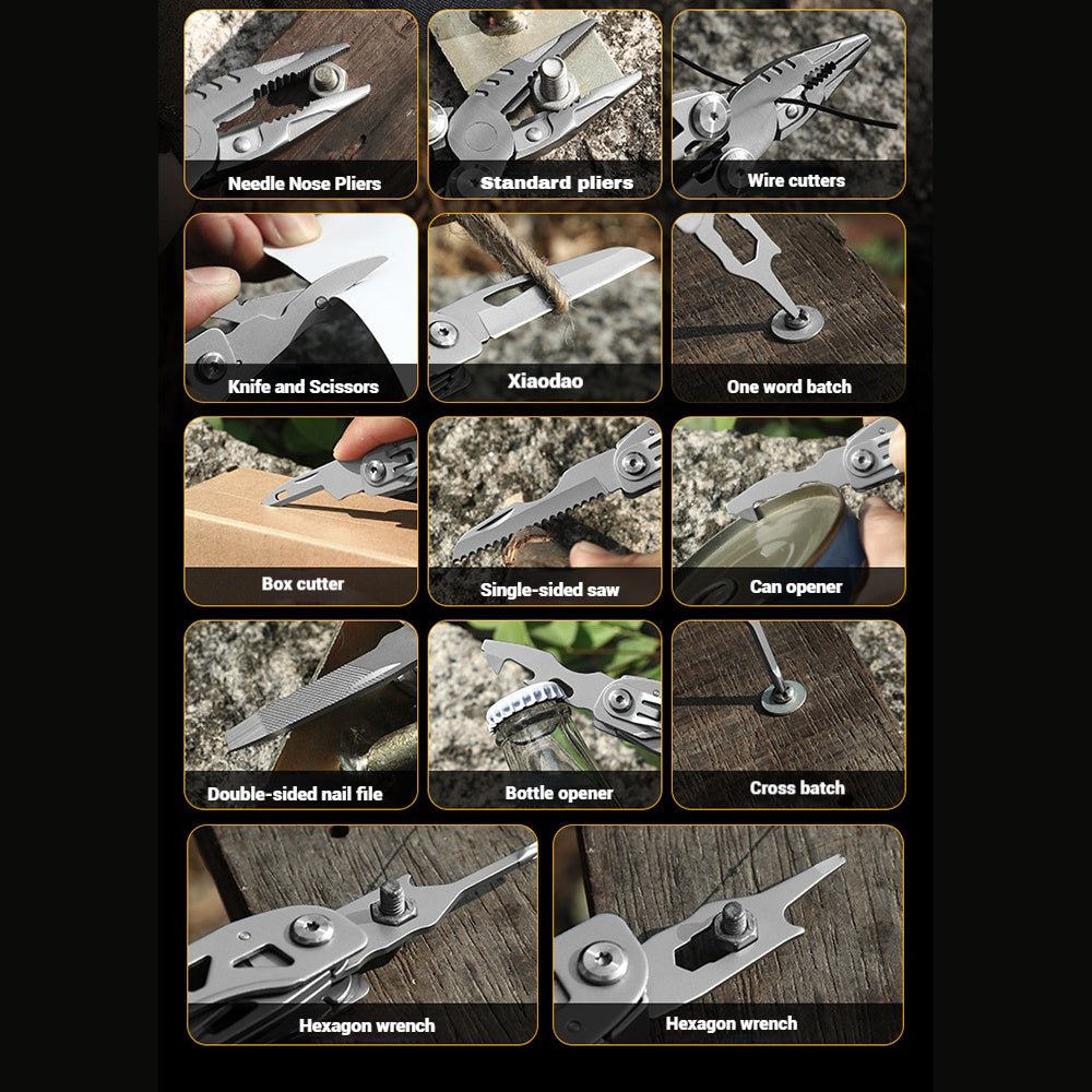 19 - in - 1 EDC Multi tool with Pocket Knife, Needle Nose Pliers and Wire Stripper Tools, Gifts for Men, Survival and Camping Gear, Stainless Steel - HomeDIYer
