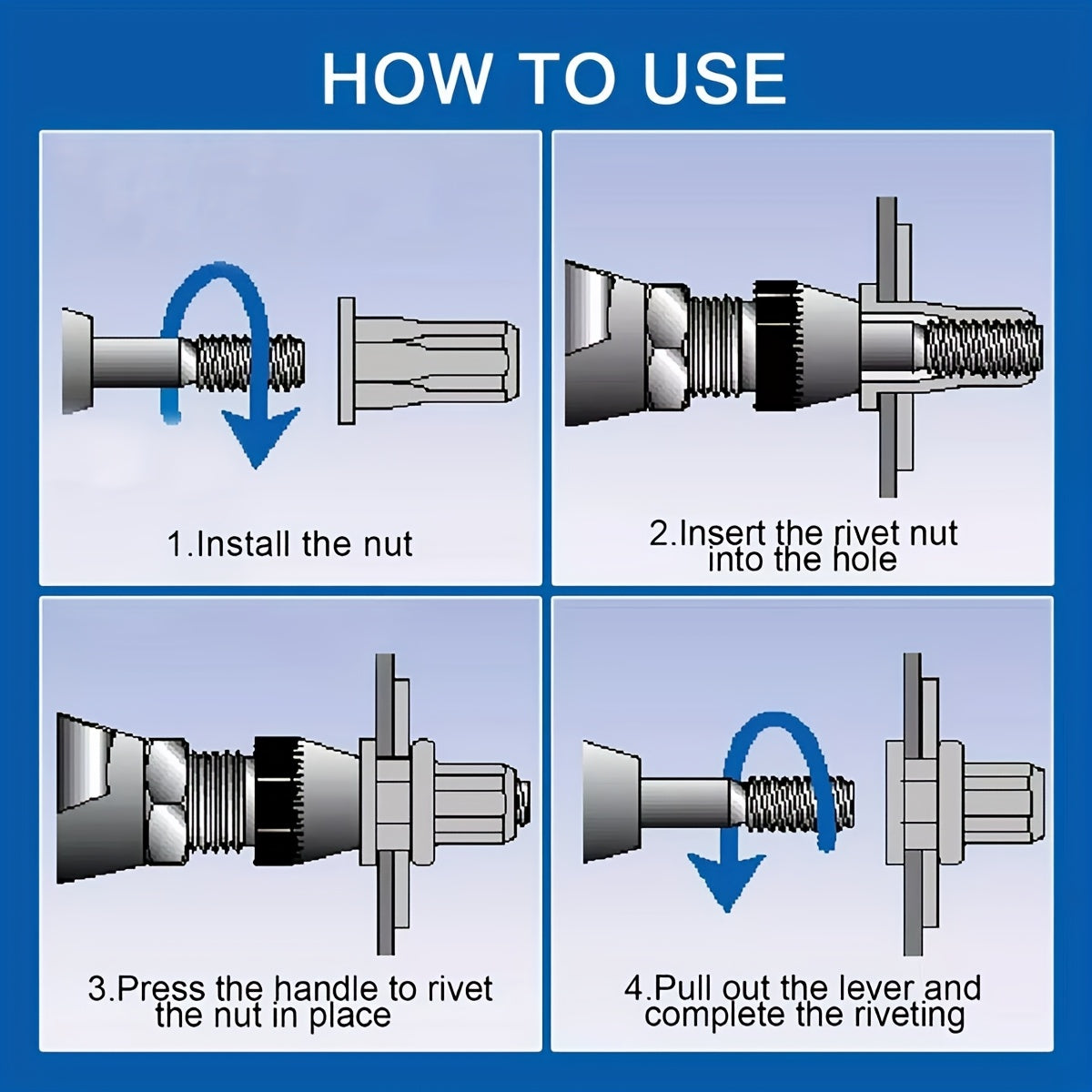 200 Pcs Rivet Nut Kit 6# - 3/8" SAE Flat Head Rivnut Nutsert Assortment Tool Kit