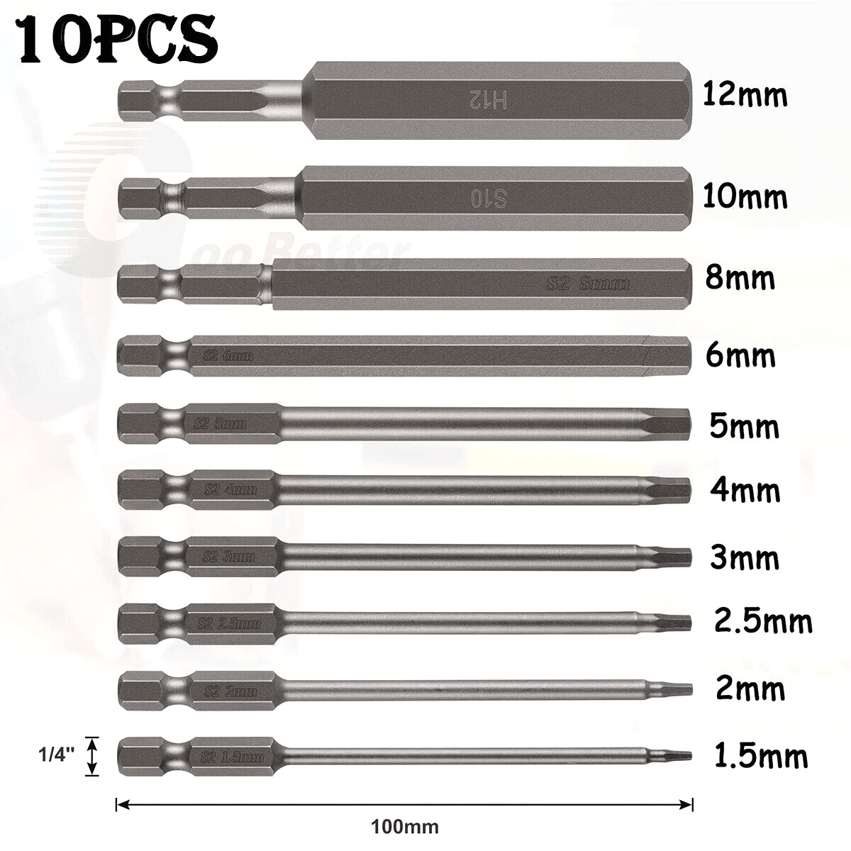 10Pcs 1.5 - 12mm Drill Bits Hex Screwdriver Set With Magnetic Allen Bit Shank 1/4" - HomeDIYer