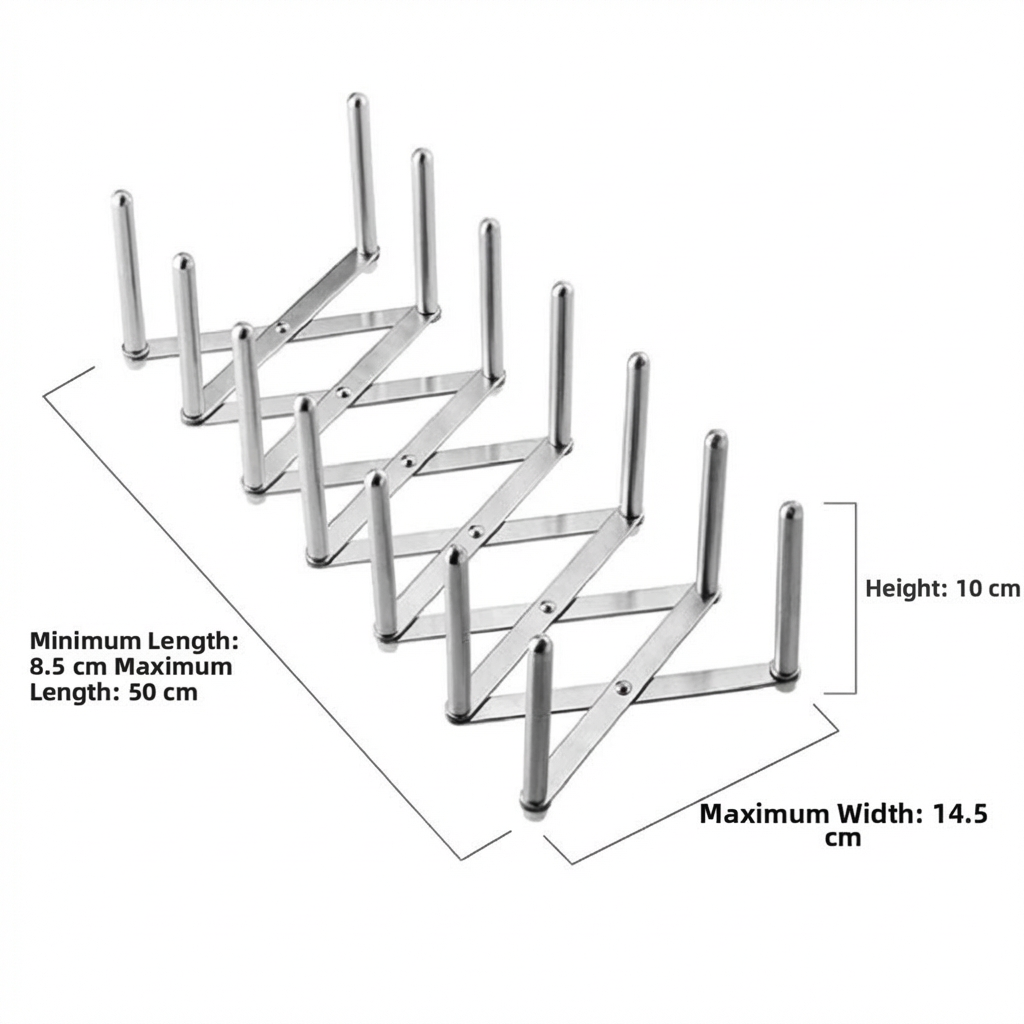 Foldable Stainless Steel Pot Lid & Plate Holder – Adjustable No-Drill Kitchen Rack