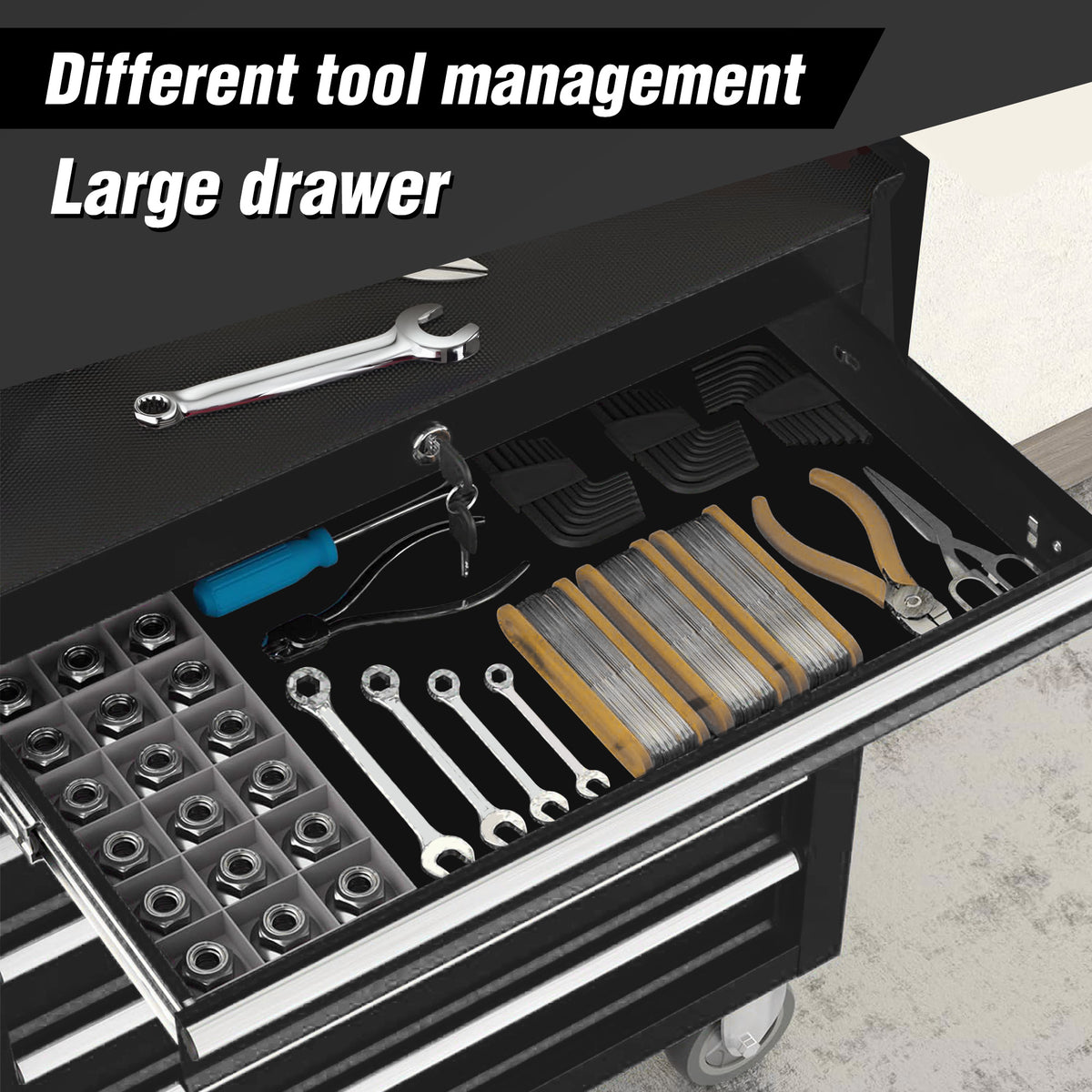 5-Drawer Rolling Tool Chest w/Lock & Key, Tool Storage Cabinet with Wheels, Top Cushion & Drawer Liners, Tool Organizer Box for Garage, Warehouse & Repair Shop